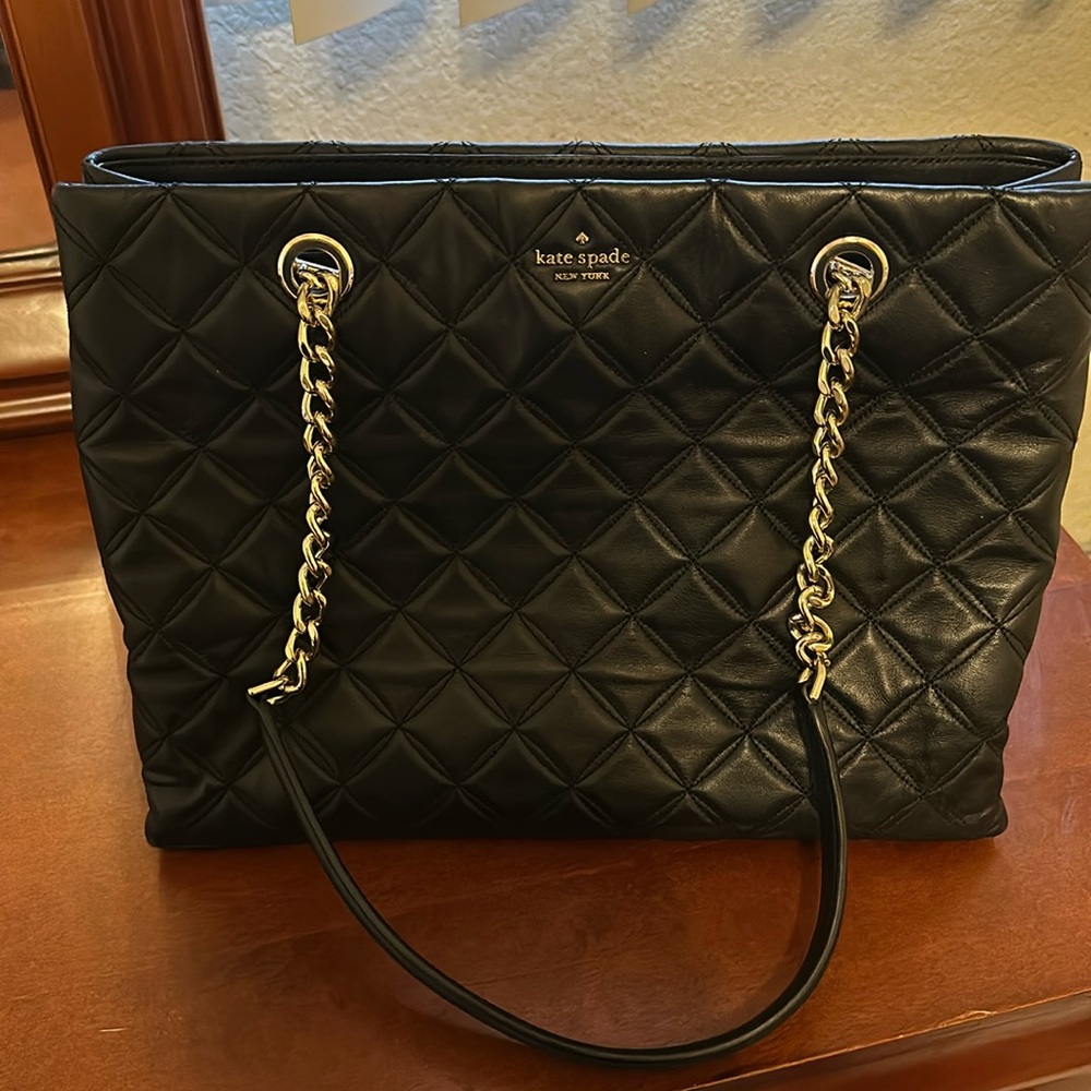 Kate Spade Black Quilted Large Purse with chain handles- like new